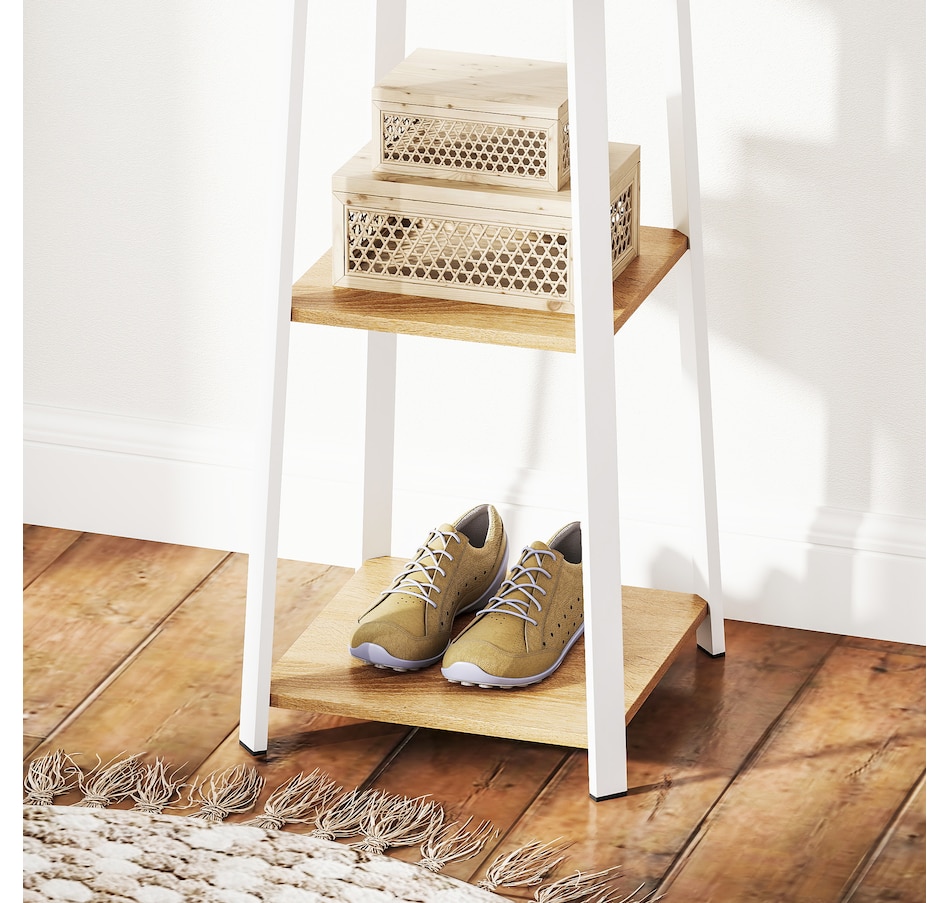 Image 934984_ALTMORE8.jpg, Product 934-984 / Price $59.99, HOMCOM Clothes Rack, Garment Rack with 8 Hooks and 3-Tier Shelf, Oak from HOMCOM on TSC.ca's Home & Garden department