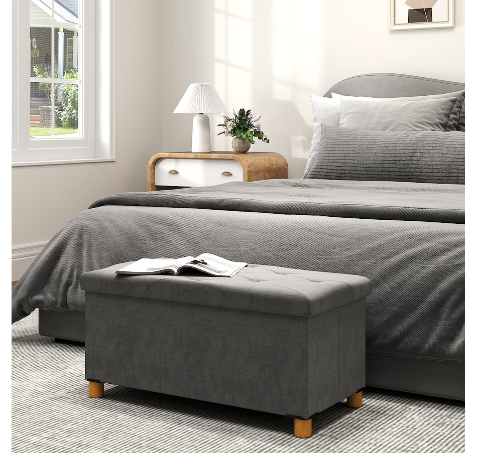Image 935005_ALTMORE1.jpg, Product 935-005 / Price $62.99, HOMCOM Storage Ottoman Bench, Velvet Upholstered Foldable Ottoman Footrest from HOMCOM on TSC.ca's Home & Garden department