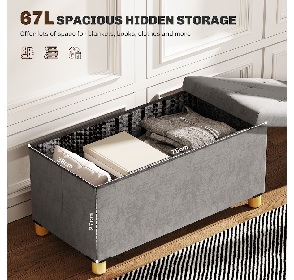 Image 935005_ALTMORE3.jpg, Product 935-005 / Price $62.99, HOMCOM Storage Ottoman Bench, Velvet Upholstered Foldable Ottoman Footrest from HOMCOM on TSC.ca's Home & Garden department