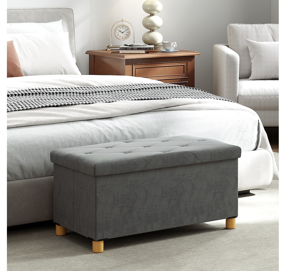 Image 935005_ALTMORE5.jpg, Product 935-005 / Price $62.99, HOMCOM Storage Ottoman Bench, Velvet Upholstered Foldable Ottoman Footrest from HOMCOM on TSC.ca's Home & Garden department