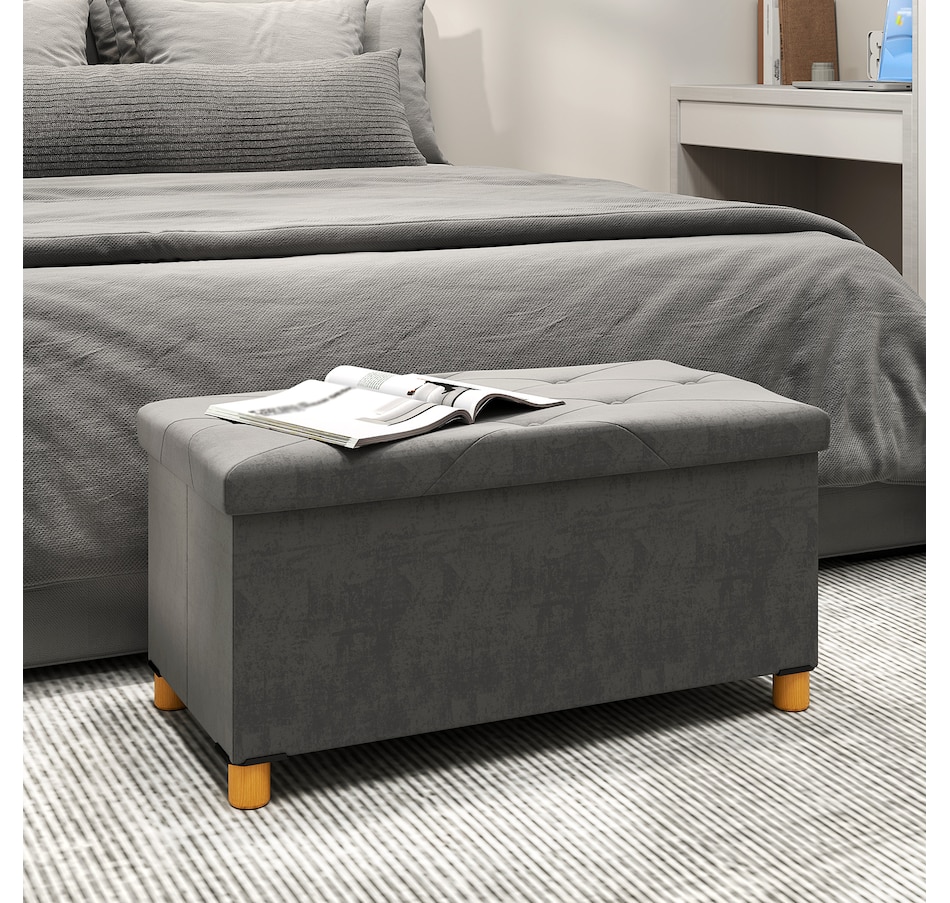 Image 935005_ALTMORE7.jpg, Product 935-005 / Price $62.99, HOMCOM Storage Ottoman Bench, Velvet Upholstered Foldable Ottoman Footrest from HOMCOM on TSC.ca's Home & Garden department