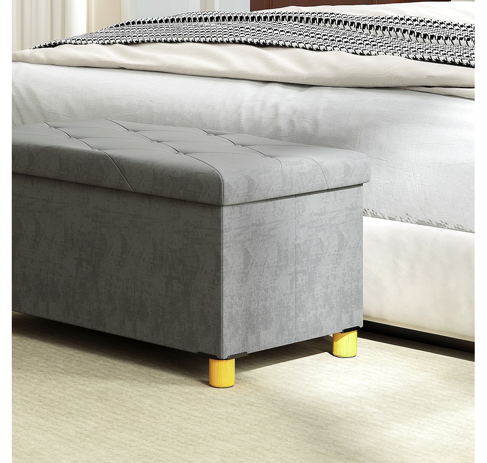Image 935005_ALTMORE8.jpg, Product 935-005 / Price $62.99, HOMCOM Storage Ottoman Bench, Velvet Upholstered Foldable Ottoman Footrest from HOMCOM on TSC.ca's Home & Garden department