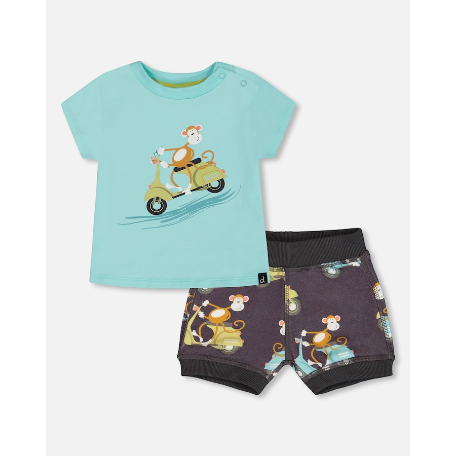 Image 936041.jpg, Product 936-041 / Price $23.50, Two-Piece Top And Short Set Monkey On Navy And Turquoise Moped from Deux par Deux on TSC.ca's Fashion department