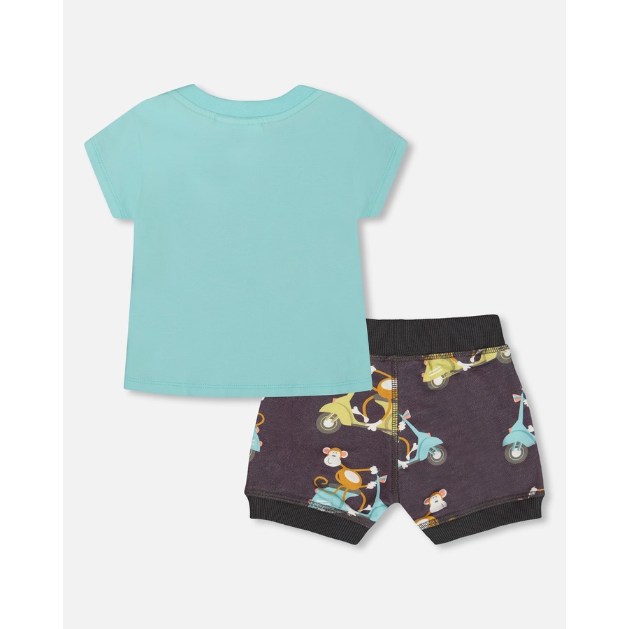 Image 936041_ALTMORE3.jpg, Product 936-041 / Price $23.50, Two-Piece Top And Short Set Monkey On Navy And Turquoise Moped from Deux par Deux on TSC.ca's Fashion department