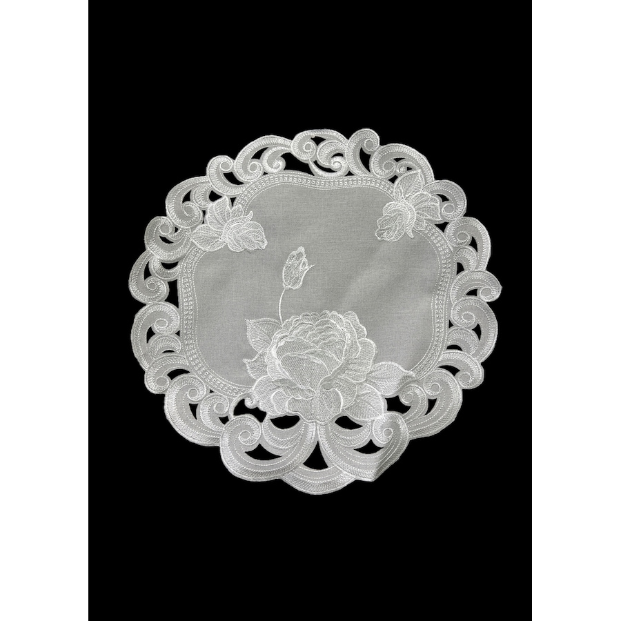 Image 936434.jpg, Product 936-434 / Price $26.00, Silver Rose Embroidered Cutwork Round Placemat, 16-Inch diameter Table Linen Decor, Water Resistance, Machine Wash safe from Jiallo on TSC.ca's Kitchen department