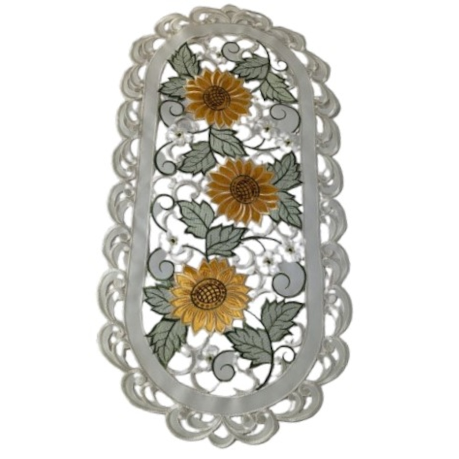 Image 936450.jpg, Product 936-450 / Price $37.00, Sunflower Embroidered Cutwork Rectangular Table Runner, 14 by 28 inch Table Linen Decor, Water Resistance, Machine Wash safe from Jiallo on TSC.ca's Kitchen department