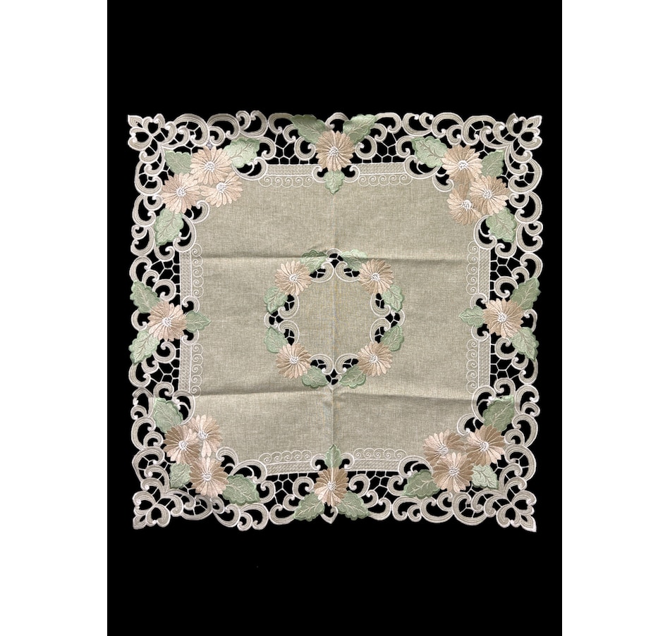 Image 936456.jpg, Product 936-456 / Price $56.00, Fleur Latte Embroidered Cutwork Square tablecloth, 36 inch Square Table Linen Decor, Water Resistance, Machine Wash safe from Jiallo on TSC.ca's Kitchen department