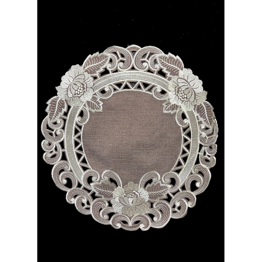 Image 936461.jpg, Product 936-461 / Price $26.00, Cocoa Linen Embroidered Cutwork Round Placemat, 16-Inch diameter Table Linen Decor, Water Resistance, Machine Wash safe from Jiallo on TSC.ca's Kitchen department