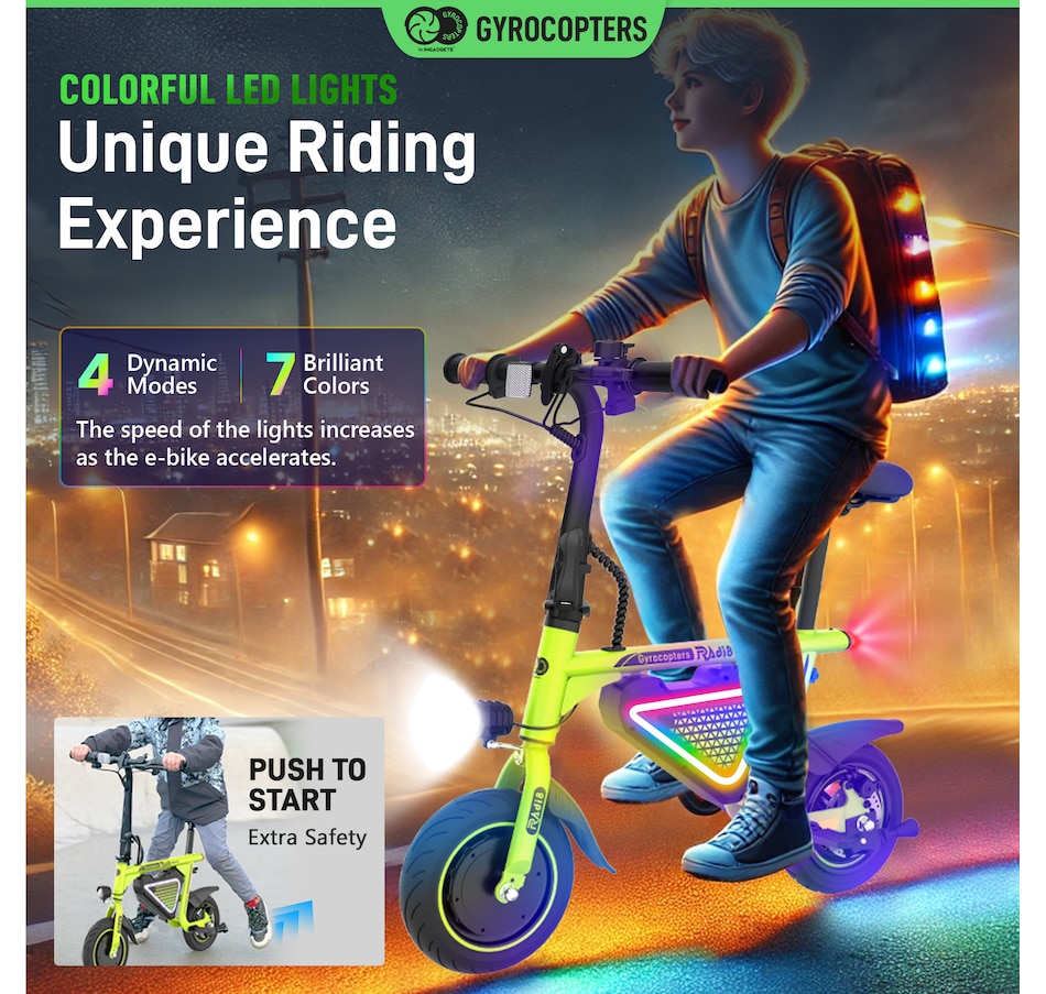 Image 936771_ALTMORE1.jpg, Product 936-771 / Price $449.99, Gyrocopters Radi8 Electric Ride-on | UL 2272 approved | 25 km Range | 25 km/h Speed | Rear Disc Brakes | LED Lights | LCD Display | Anti-theft GPS Tracker from Gyrocopters on TSC.ca's Health & Fitness department