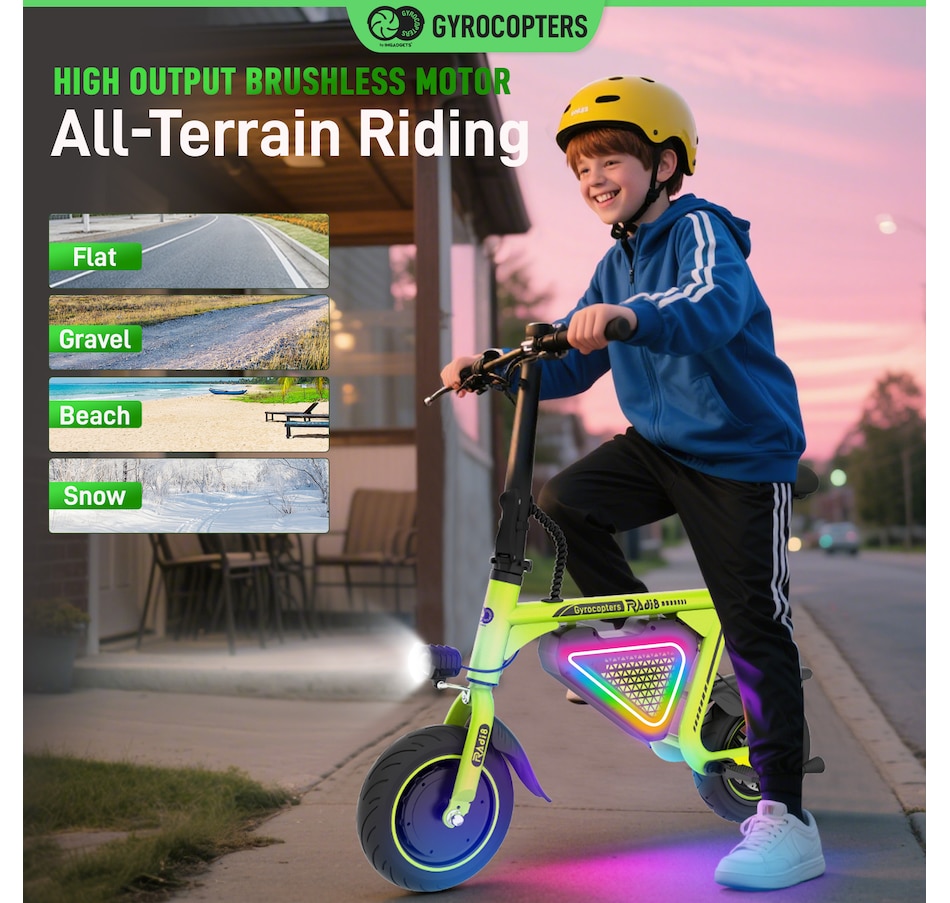 Image 936771_ALTMORE31.jpg, Product 936-771 / Price $299.99, Gyrocopters Radi8 Electric Ride-on | UL 2272 approved | 25 km Range | 25 km/h Speed | Rear Disc Brakes | LED Lights | LCD Display | Anti-theft GPS Tracker from Gyrocopters on TSC.ca's Health & Fitness department