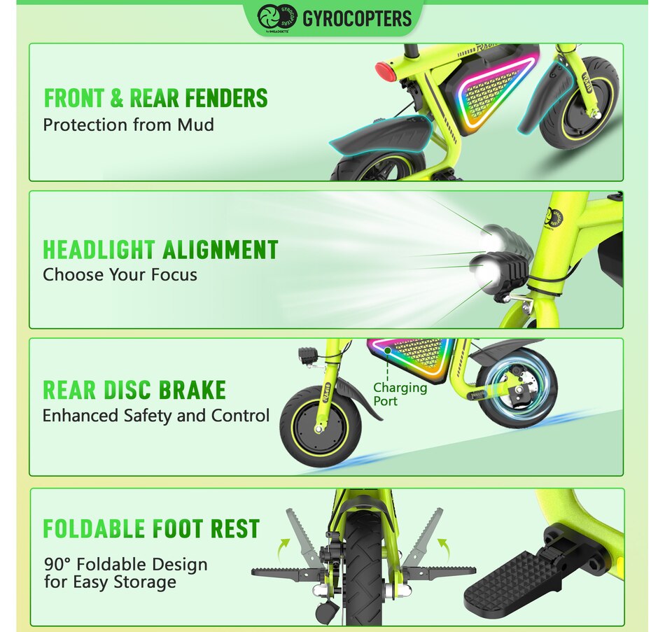 Image 936771_ALTMORE4.jpg, Product 936-771 / Price $449.99, Gyrocopters Radi8 Electric Ride-on | UL 2272 approved | 25 km Range | 25 km/h Speed | Rear Disc Brakes | LED Lights | LCD Display | Anti-theft GPS Tracker from Gyrocopters on TSC.ca's Health & Fitness department