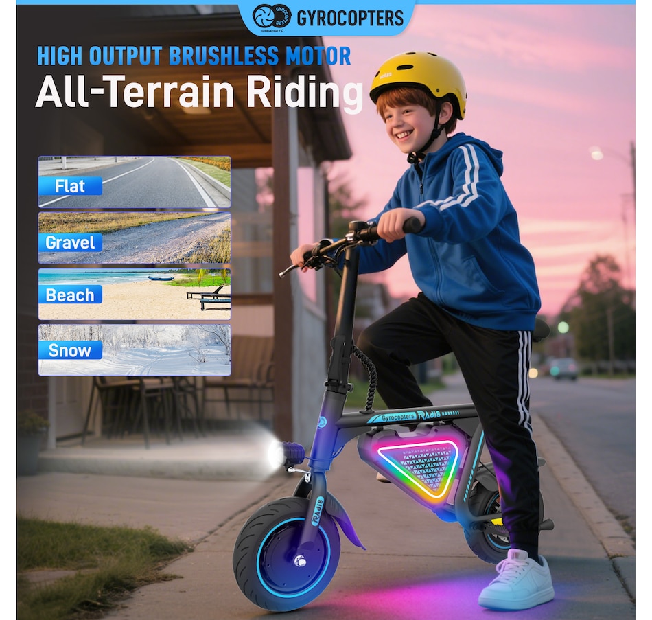 Image 936771_ALTMORE44.jpg, Product 936-771 / Price $299.99, Gyrocopters Radi8 Electric Ride-on | UL 2272 approved | 25 km Range | 25 km/h Speed | Rear Disc Brakes | LED Lights | LCD Display | Anti-theft GPS Tracker from Gyrocopters on TSC.ca's Health & Fitness department
