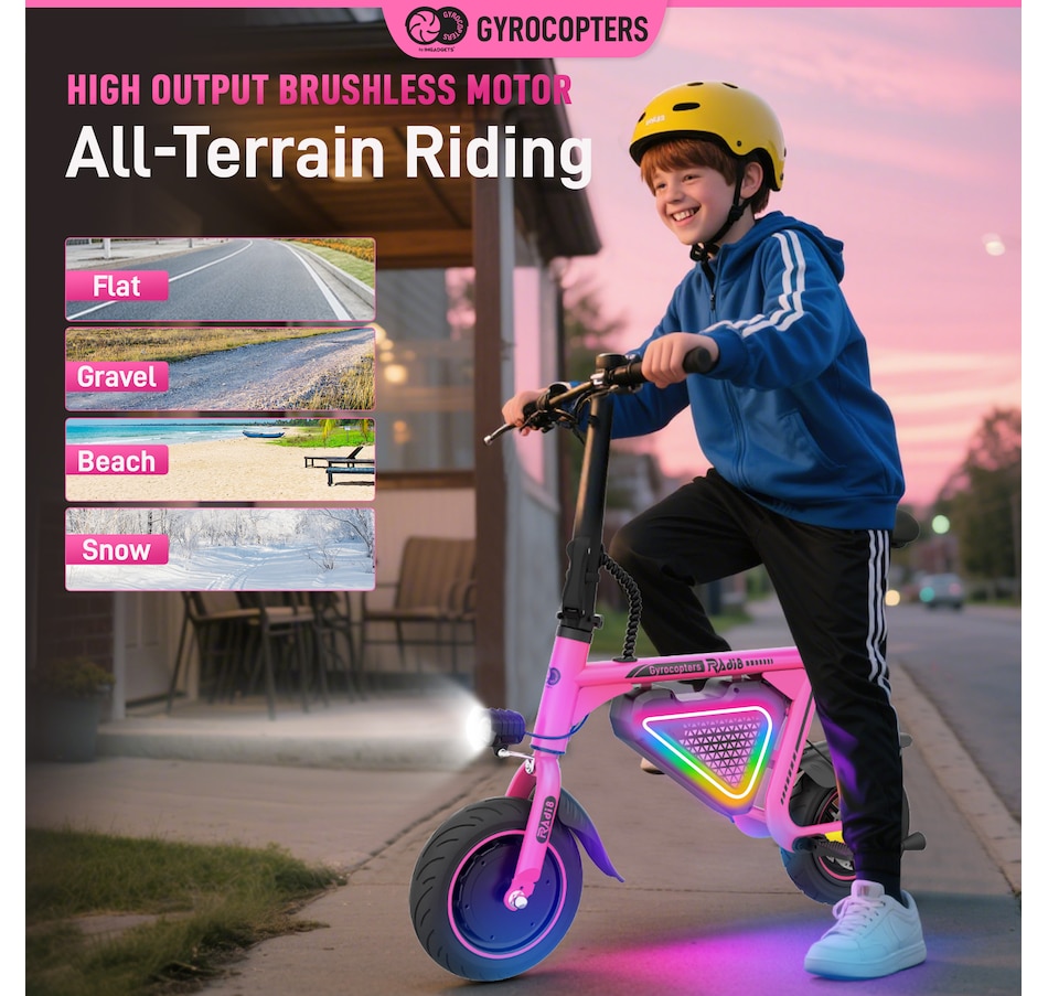 Image 936771_ALTMORE50.jpg, Product 936-771 / Price $299.99, Gyrocopters Radi8 Electric Ride-on | UL 2272 approved | 25 km Range | 25 km/h Speed | Rear Disc Brakes | LED Lights | LCD Display | Anti-theft GPS Tracker from Gyrocopters on TSC.ca's Health & Fitness department