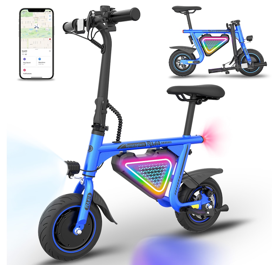 Image 936771_ST02.jpg, Product 936-771 / Price $449.99, Gyrocopters Radi8 Electric Ride-on | UL 2272 approved | 25 km Range | 25 km/h Speed | Rear Disc Brakes | LED Lights | LCD Display | Anti-theft GPS Tracker from Gyrocopters on TSC.ca's Health & Fitness department