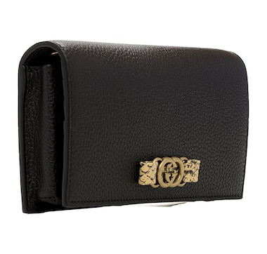Gucci Interlocking Double G Python Leather Bow Chain Wallet Black