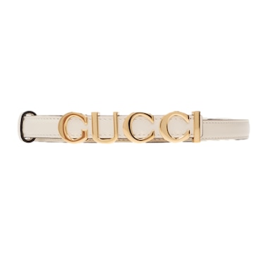 Gucci Cream Thin Leather Belt with Metal Gold Logo Lettering Size 80