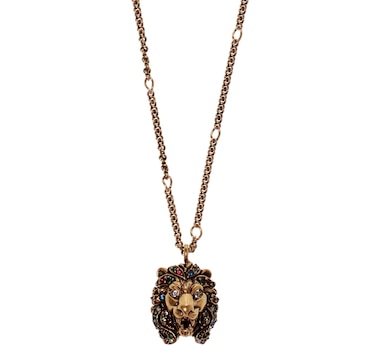 Gucci Distressed Gold Multi Color Crystal Lion Head Pendant Necklace