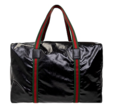 Gucci GG Black Glossy ‘Duffle Maxi’ Calfskin Leather Trim Duffel Bag