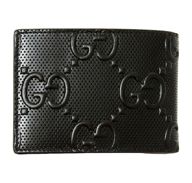 Gucci Calfskin Leather GG Tennis Embossed Bi-Fold Wallet Black