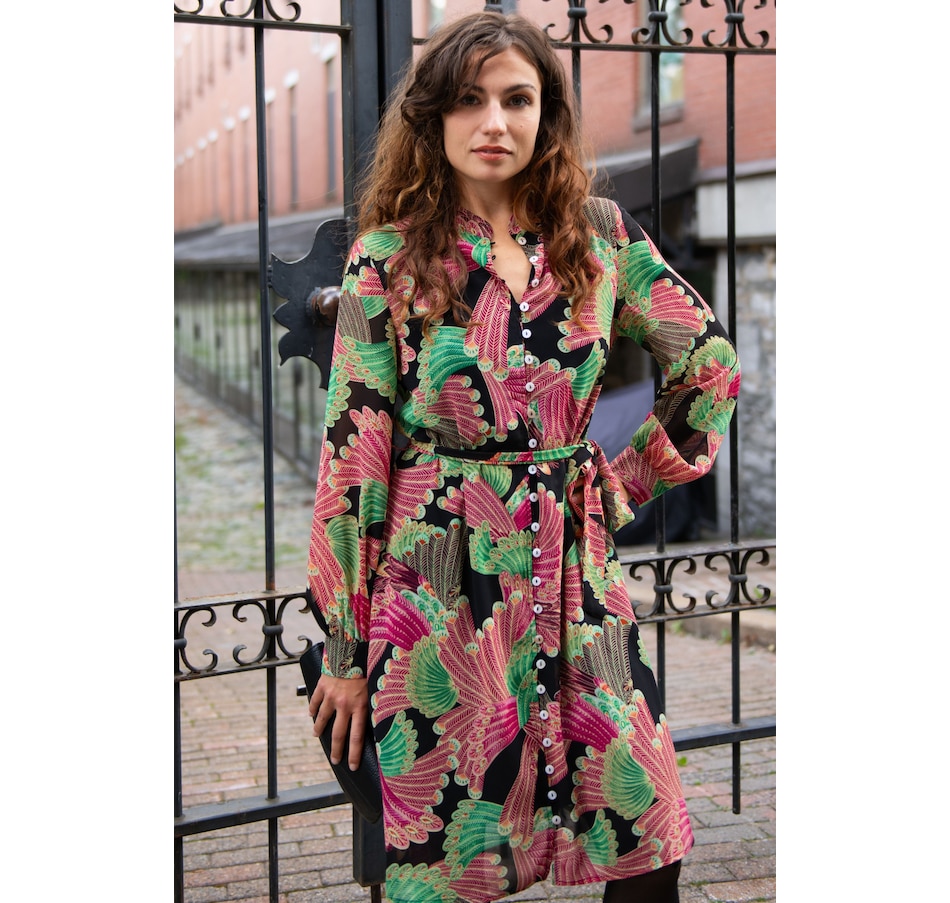 Image 937314_ALTMORE3.jpg, Product 937-314 / Price $89.95, Annick Anais Shirt Dress Short Buttons Peacock Inspired Floral Print from ANNICK on TSC.ca's Fashion department