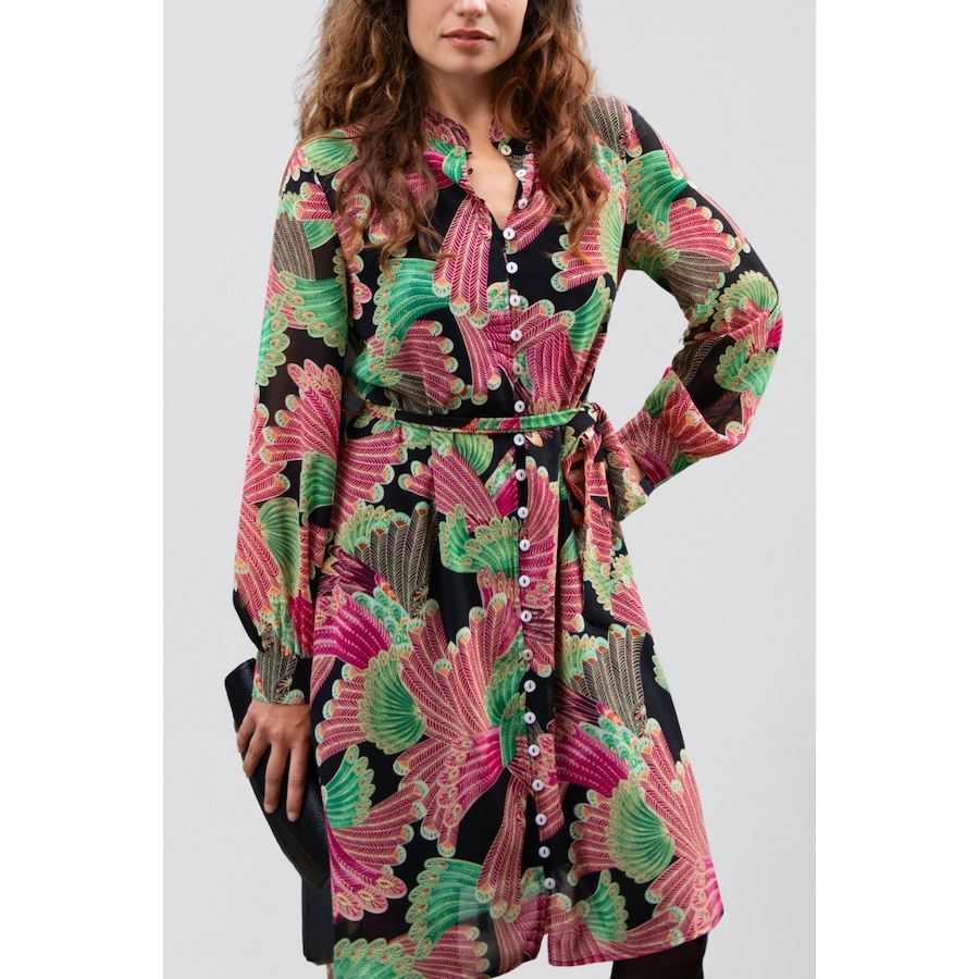 Image 937314_ST01.jpg, Product 937-314 / Price $89.95, Annick Anais Shirt Dress Short Buttons Peacock Inspired Floral Print from ANNICK on TSC.ca's Fashion department