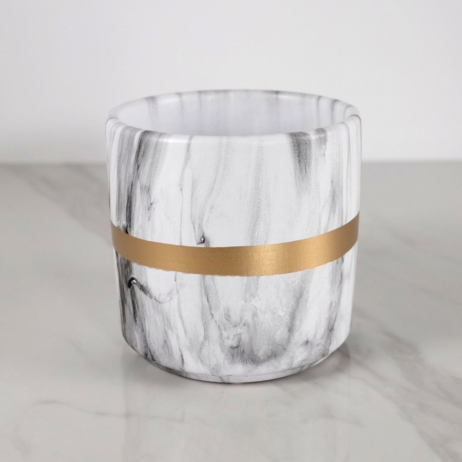 Image 937344.jpg, Product 937-344 / Price $27.00, Round Planter Pot Marble Design with GOLD Strip 5.5"x5.25" from Jiallo on TSC.ca's Home & Garden department