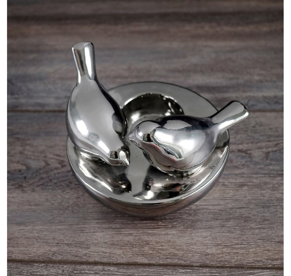 Image 937362.jpg, Product 937-362 / Price $24.00, Shiny Black Ceramic Tea Light Holder with Birds Design 5x5x4" from Jiallo on TSC.ca's Kitchen department