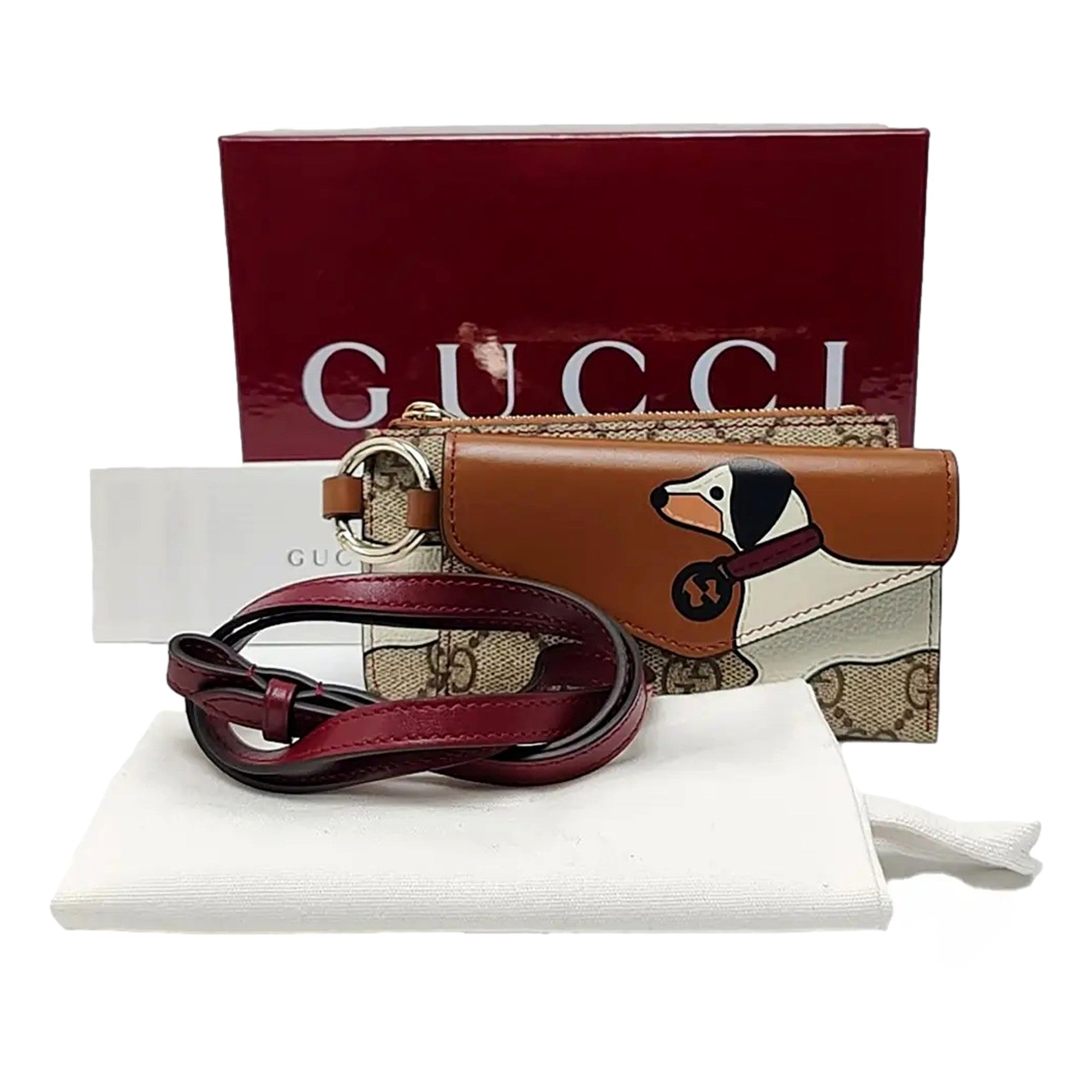 Gucci Dachshund GG Supreme Canvas Leather Brown Double Wallet