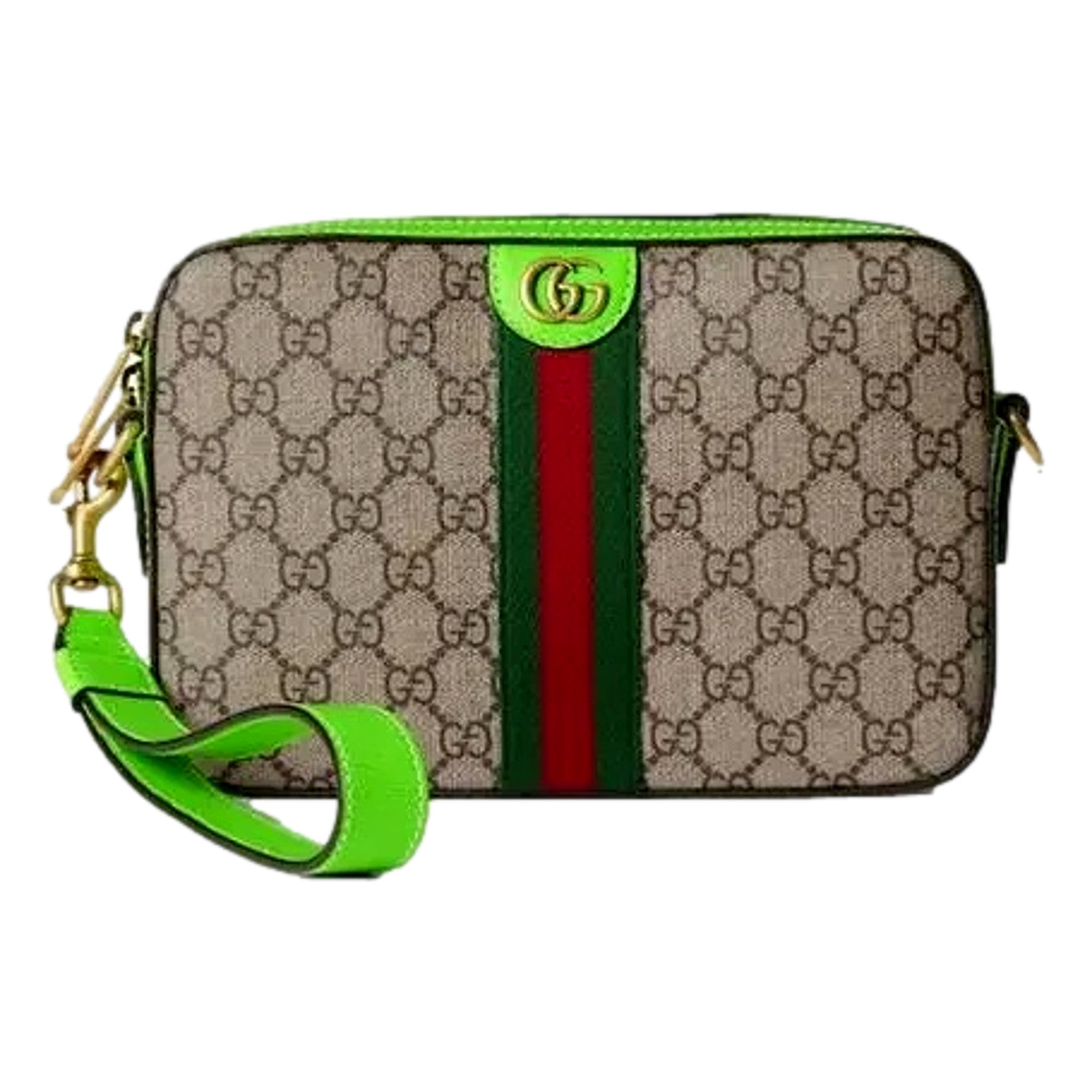 Gucci GG Supreme Canvas Ophidia Small Crossbody Web Stripe Neon