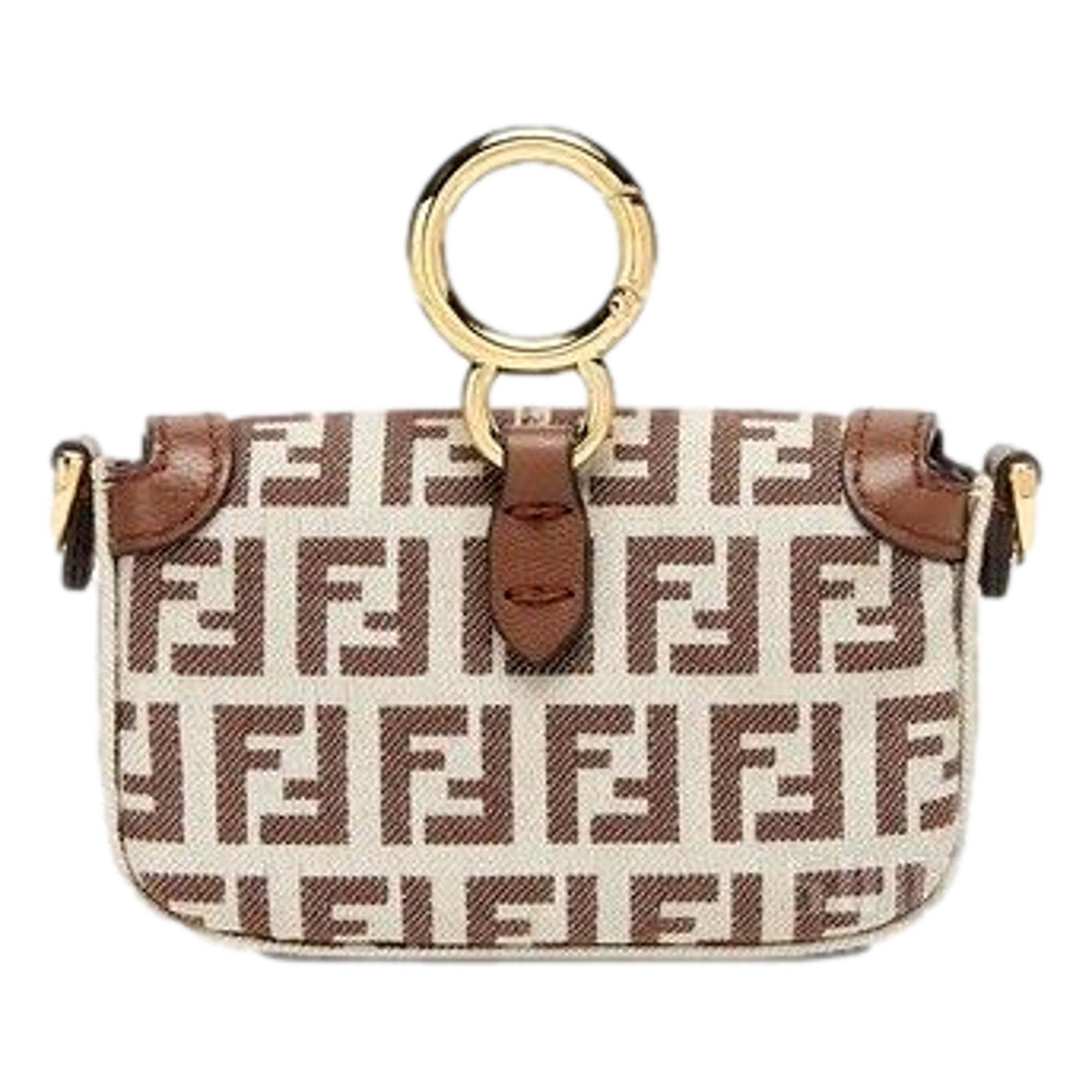 Fendi FF Canvas Nano Baguette Charm Crossbody Bag Brown White Gold