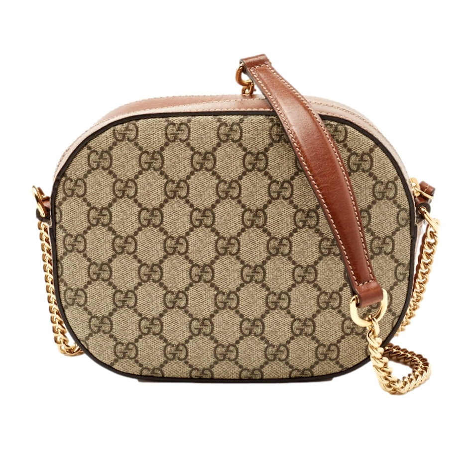 Image 937911.jpg, Product 937-911 / Price $2,783.00, Gucci GG Supreme Canvas Mini Oval Chain Crossbody Bag Brown Leather Trim from Gucci on TSC.ca's Fashion department