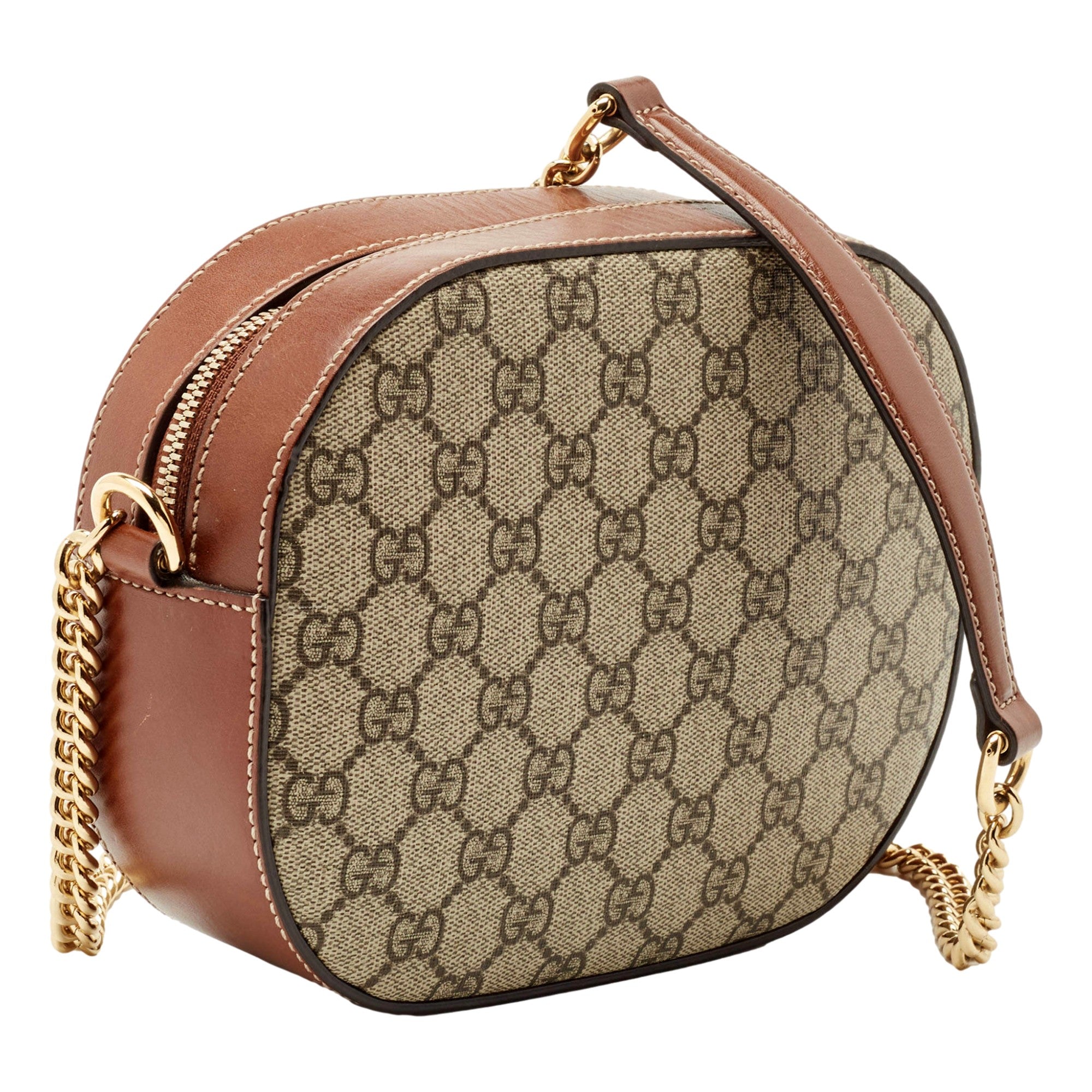 Gucci GG Supreme Canvas Mini Oval Chain Crossbody Bag Brown