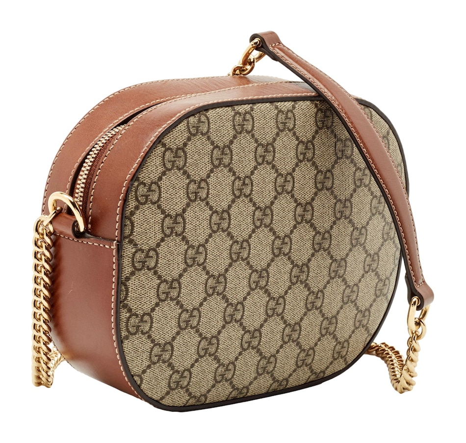 Image 937911_ALTMORE1.jpg, Product 937-911 / Price $2,783.00, Gucci GG Supreme Canvas Mini Oval Chain Crossbody Bag Brown Leather Trim from Gucci on TSC.ca's Fashion department