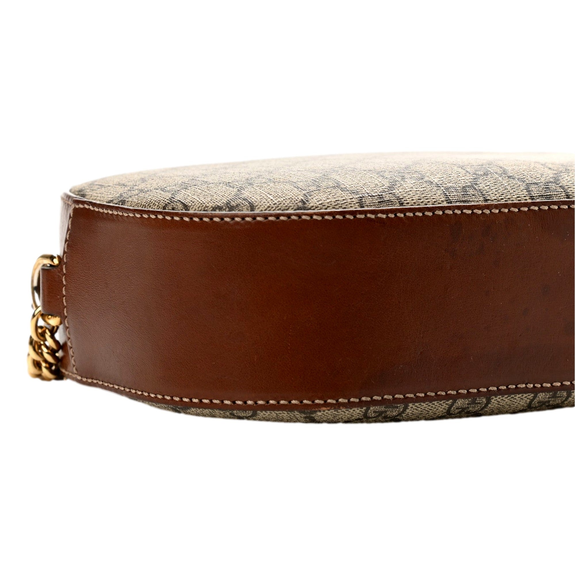 Gucci GG Supreme Canvas Mini Oval Chain Crossbody Bag Brown