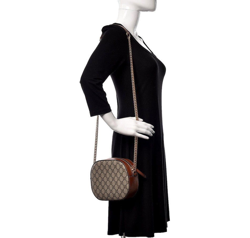 Image 937911_ALTMORE4.jpg, Product 937-911 / Price $2,783.00, Gucci GG Supreme Canvas Mini Oval Chain Crossbody Bag Brown Leather Trim from Gucci on TSC.ca's Fashion department