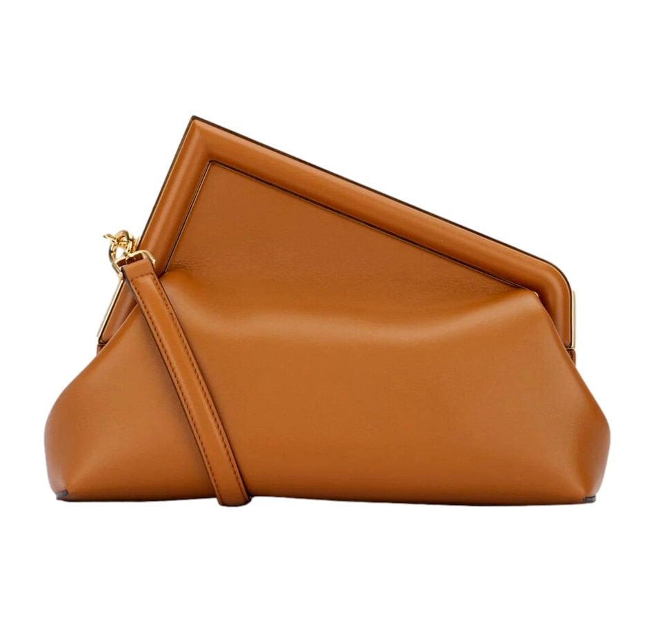 Image 937926_ALTMORE1.jpg, Product 937-926 / Price $5,009.00, Fendi First Midi Clutch Crossbody in Caramel Brown Nappa Leather with Gold FF Logo from Fendi on TSC.ca's Fashion department
