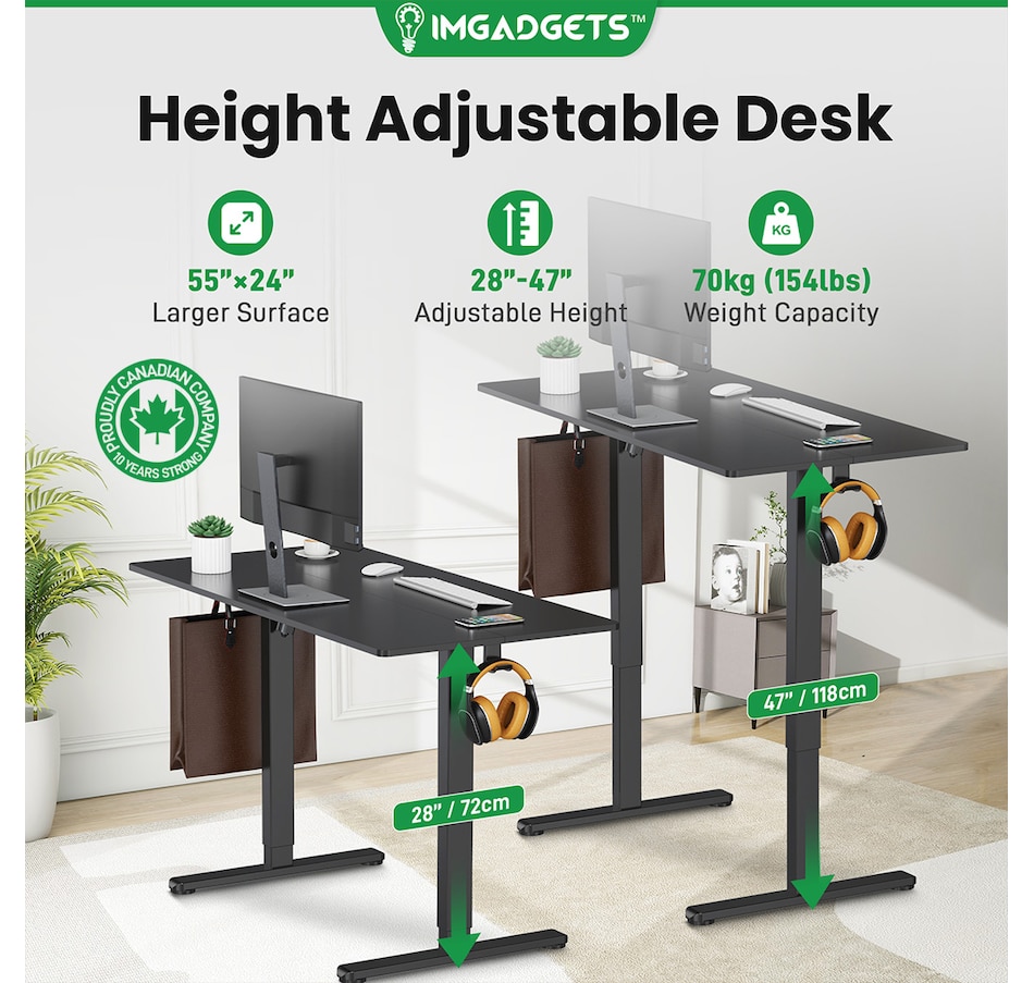 Image 937985_ALTMORE1.jpg, Product 937-985 / Price $199.99, IMGadgets 55'' x 24'' Ergonomic Electric Sit-Stand Desk for Large Workspace from IMGadgets on TSC.ca's Home & Garden department