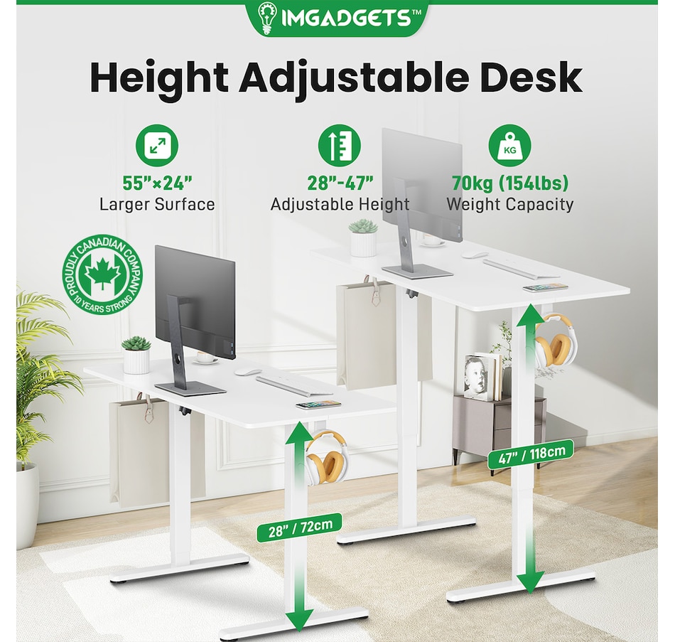 Image 937985_ALTMORE20.jpg, Product 937-985 / Price $199.99, IMGadgets 55'' x 24'' Ergonomic Electric Sit-Stand Desk for Large Workspace from IMGadgets on TSC.ca's Home & Garden department
