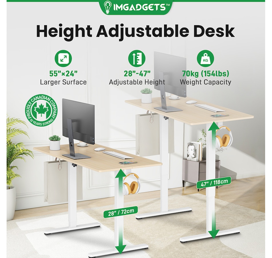 Image 937985_ALTMORE8.jpg, Product 937-985 / Price $199.99, IMGadgets 55'' x 24'' Ergonomic Electric Sit-Stand Desk for Large Workspace from IMGadgets on TSC.ca's Home & Garden department
