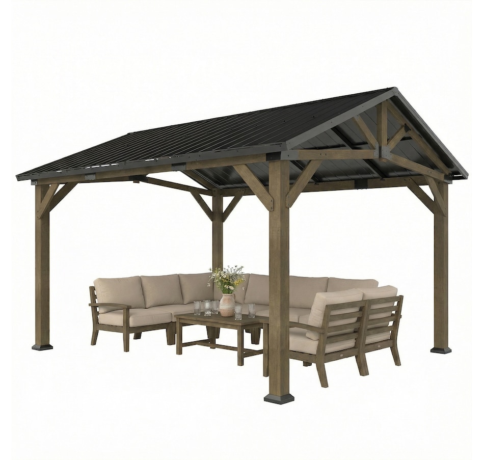 Image 938019.jpg, Product 938-019 / Price $1,449.99, Outsunny 13' x 11' Hardtop Gazebo with Galvanised Metal Roof Fir Wood Frame from Outsunny on TSC.ca's Home & Garden department