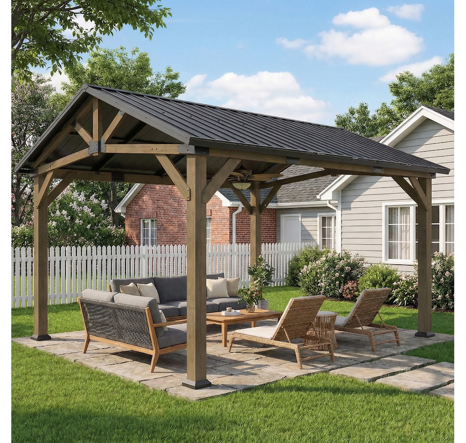 Image 938019_ALTMORE1.jpg, Product 938-019 / Price $1,449.99, Outsunny 13' x 11' Hardtop Gazebo with Galvanised Metal Roof Fir Wood Frame from Outsunny on TSC.ca's Home & Garden department
