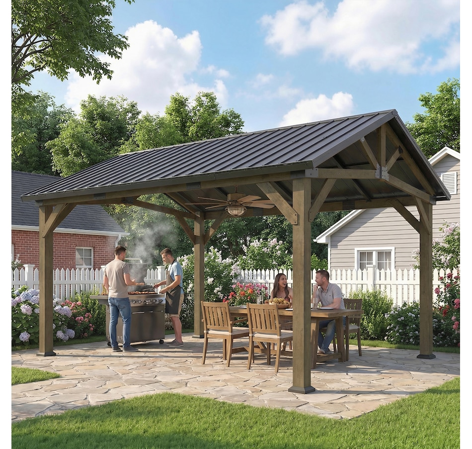 Image 938019_ALTMORE8.jpg, Product 938-019 / Price $1,449.99, Outsunny 13' x 11' Hardtop Gazebo with Galvanised Metal Roof Fir Wood Frame from Outsunny on TSC.ca's Home & Garden department