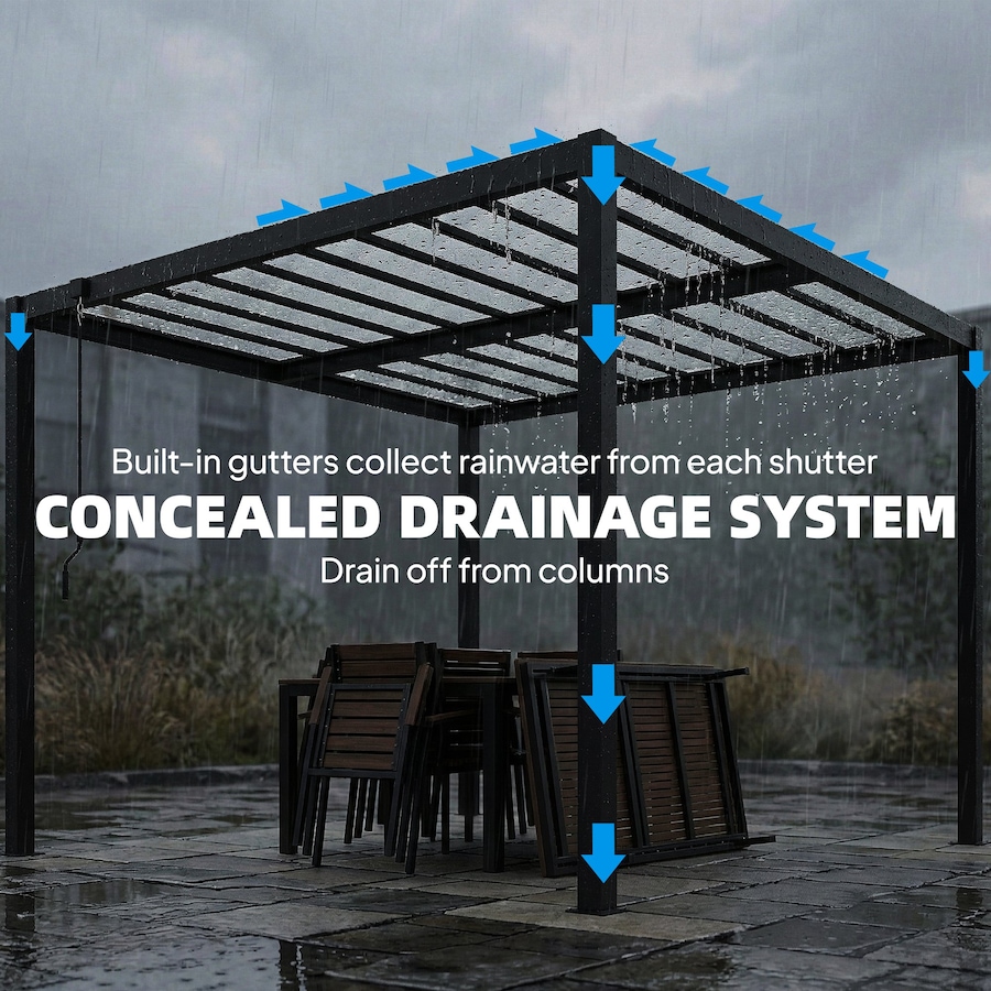 Image 938022_ALTMORE5.jpg, Product 938-022 / Price $1,059.99, Outsunny 9.5x10 ft Louvered Pergola with PC Roof, Aluminium Pergola Gazebo from Outsunny on TSC.ca's Home & Garden department