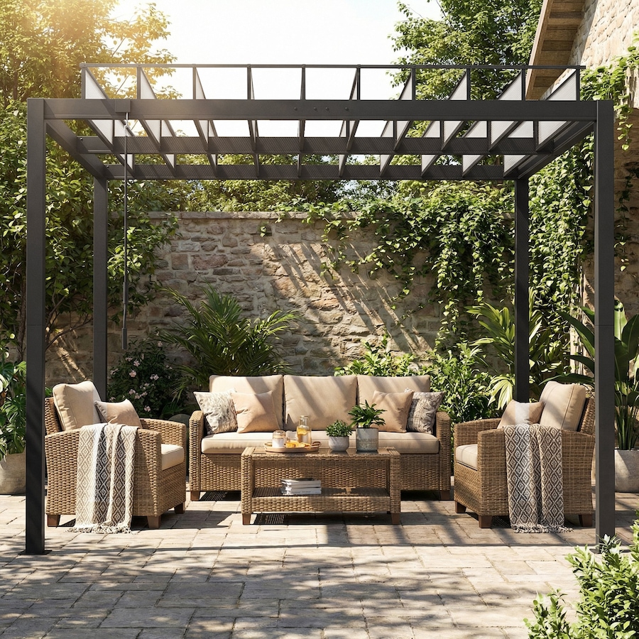 Image 938022_ALTMORE7.jpg, Product 938-022 / Price $1,059.99, Outsunny 9.5x10 ft Louvered Pergola with PC Roof, Aluminium Pergola Gazebo from Outsunny on TSC.ca's Home & Garden department