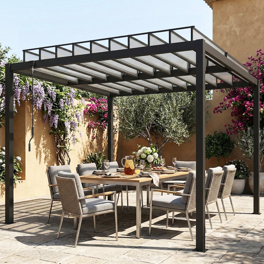 Image 938022_ALTMORE8.jpg, Product 938-022 / Price $1,059.99, Outsunny 9.5x10 ft Louvered Pergola with PC Roof, Aluminium Pergola Gazebo from Outsunny on TSC.ca's Home & Garden department
