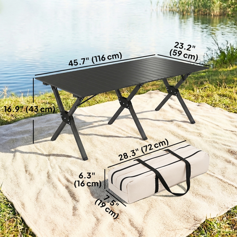 Image 938036_ALTMORE2.jpg, Product 938-036 / Price $74.99, Outsunny 4ft Picnic Table with Roll Up Top and Carry Bag, Black from Outsunny on TSC.ca's Health & Fitness department