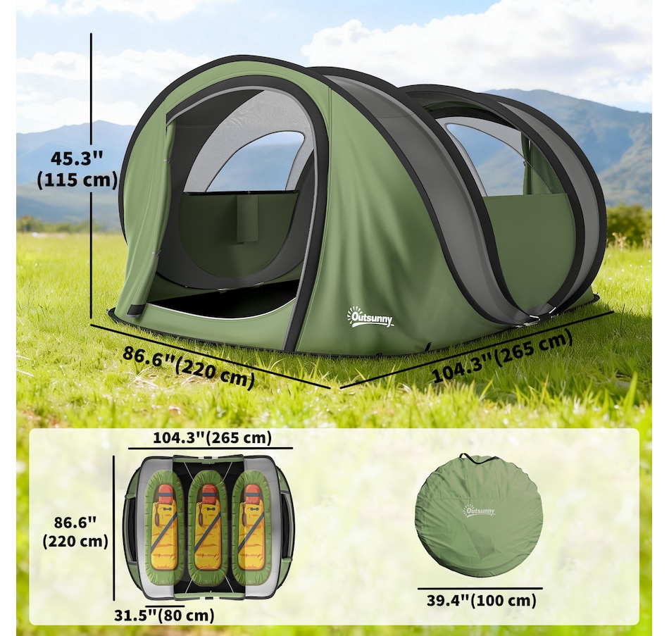 Image 938040_ALTMORE2.jpg, Product 938-040 / Price $159.99, Outsunny Pop-Up Camping Tent for 4-5 Person, Green from Outsunny on TSC.ca's Health & Fitness department