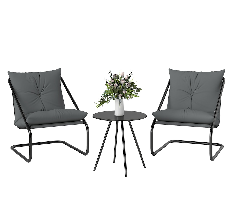 Image 938062.jpg, Product 938-062 / Price $169.99, Outsunny Outdoor Bistro Set with C Spring Chairs and Cushions, Light Grey from Outsunny on TSC.ca's Home & Garden department