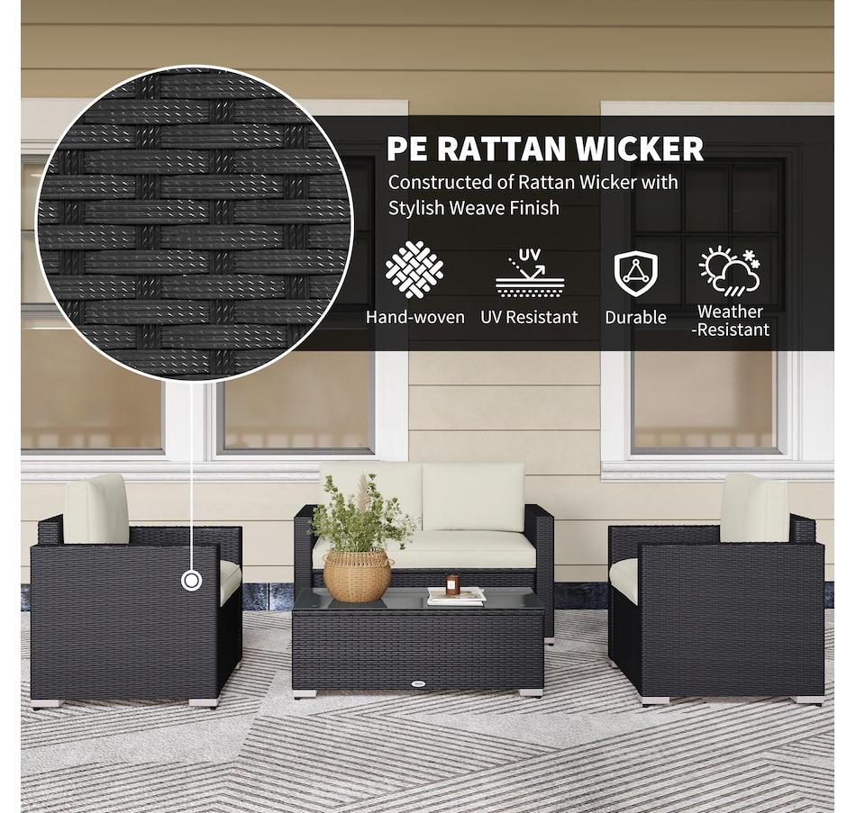 Image 938069_ALTMORE3.jpg, Product 938-069 / Price $539.99, Outsunny 4 Pieces Rattan Patio Furniture Set with Cushions for Porch Garden from Outsunny on TSC.ca's Home & Garden department