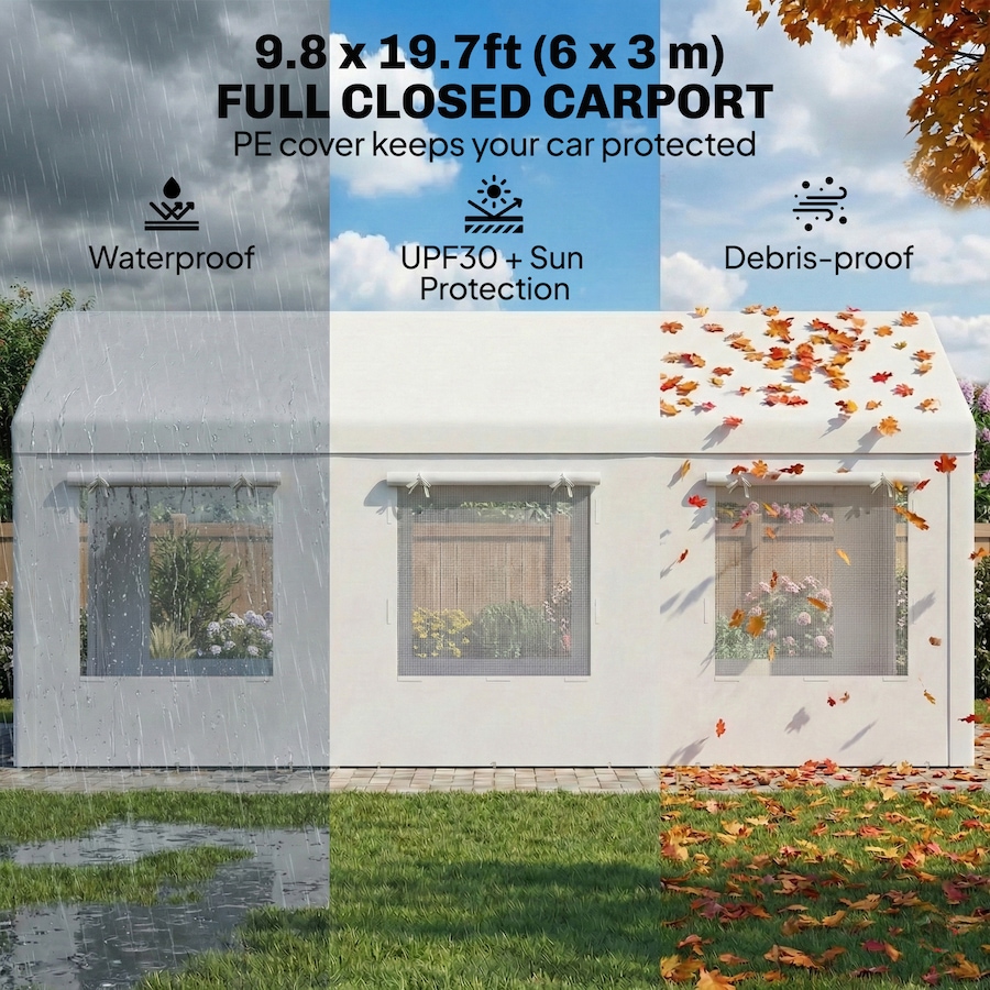 Image 938111_ALTMORE4.jpg, Product 938-111 / Price $374.99, Outsunny 10' x 20' Heavy Duty Carport, Height Adjustable Portable Garage from Outsunny on TSC.ca's Home & Garden department